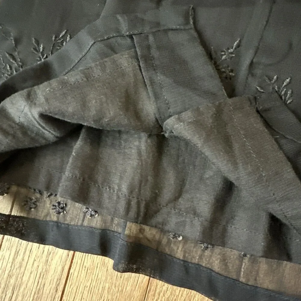 Vtg CBK Victoria Holley Black Whimsigoth Sleeveless Embroidered‎ Sheath Dress S